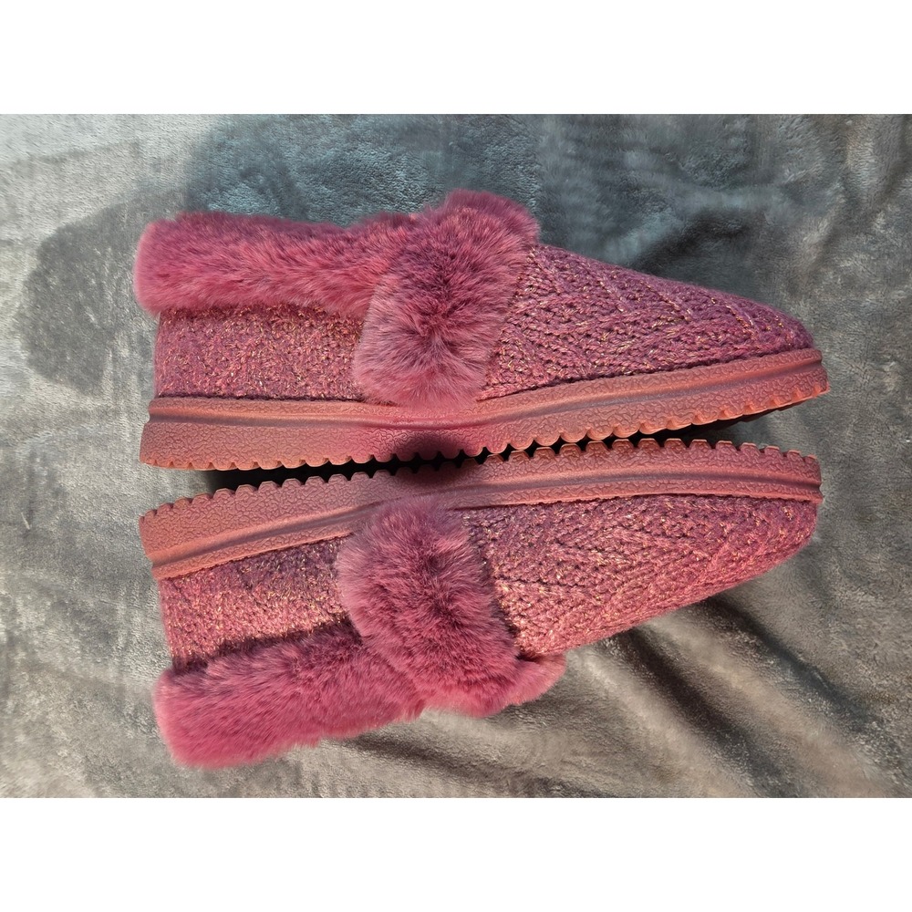 Skechers Cozy Lite Sweet Walk Women 6 Wide Mauve Glitter Faux Fur Slippers NEW - Picture 5 of 7